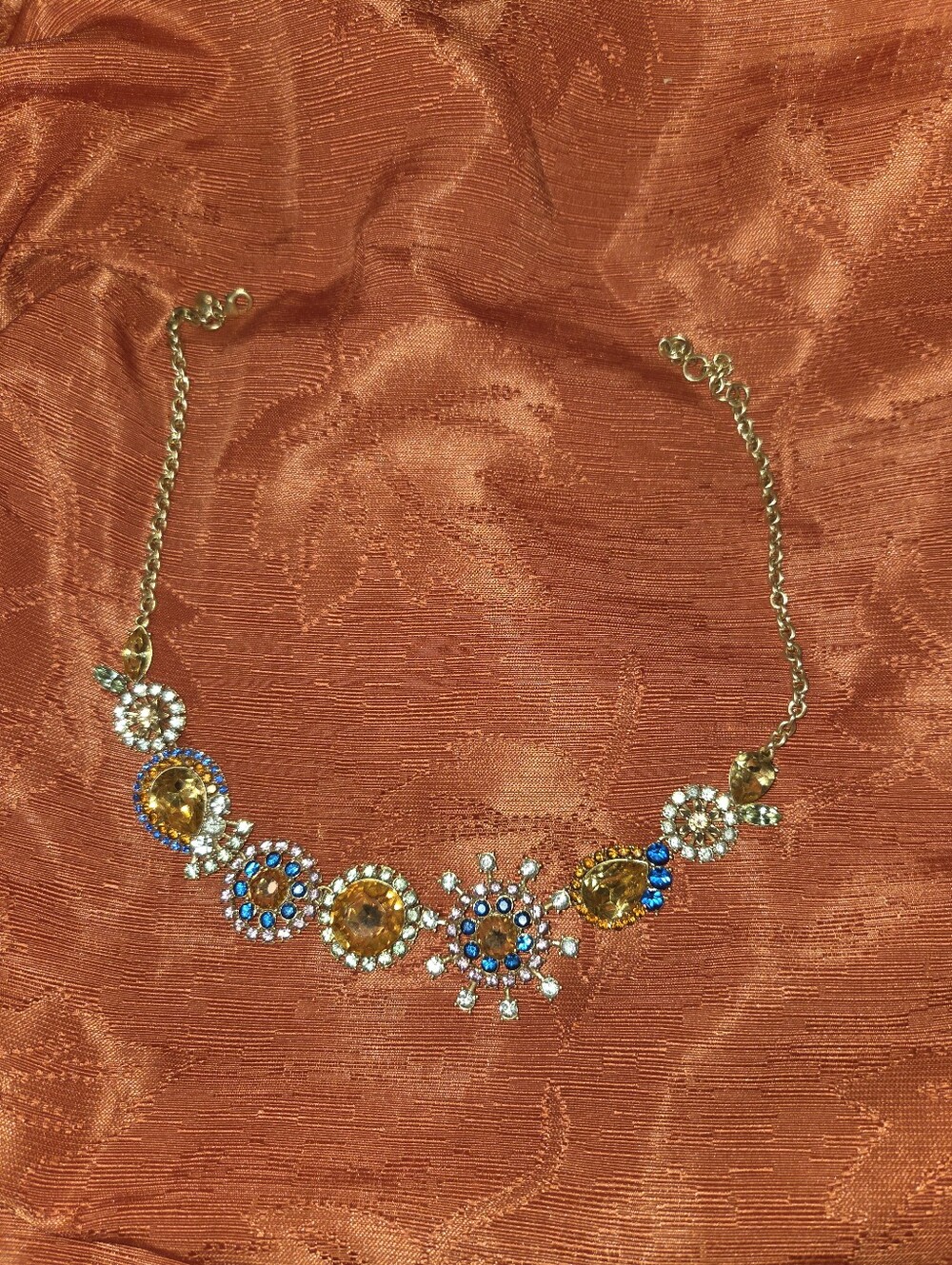 J. Crew Designer Gold-Tone Crystal Cluster Cut Multi Color Rhinestone Necklace